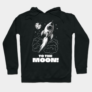 To The Moon! || Black and White Rocket in Space Hoodie